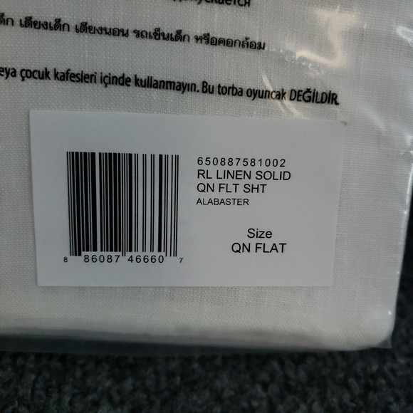 Ralph Lauren Linen Queen Flat Sheet Solid Alabaster White NEW Flat Sheet Only - Picture 5 of 6